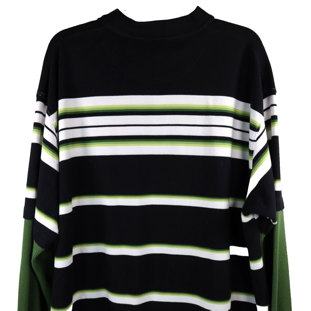 Vintage Y2K Karl Kani Polo Shirt Men's 4XB Big & Tall Green Striped Long Sleeve - Picture 8 of 14